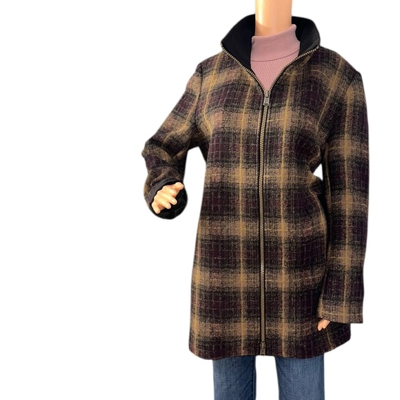 Pendleton | Women’s Maroon Plaid Wool-Blend Super Cozy Walker Coat ~ Size Large - Picture 7 of 14